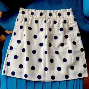 J. Crew Cream and Blue Polka Dot Mini Skirt